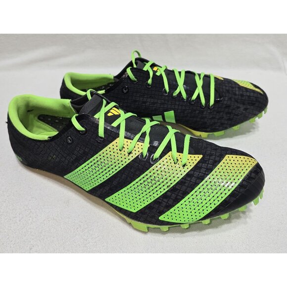 Adidas Adizero Sprint Spikes Black & Neon Green Athletic Shoes Size 7.5 - Picture 1 of 12